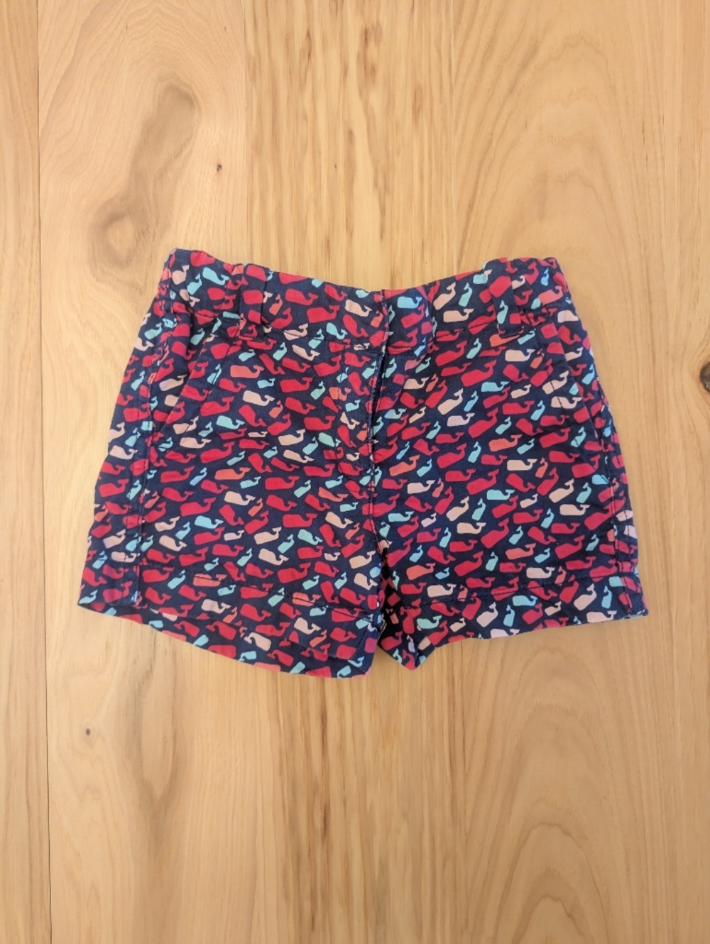 Vineyard Vines Navy Shorts with Red, Pink & Light Blue Whale Print